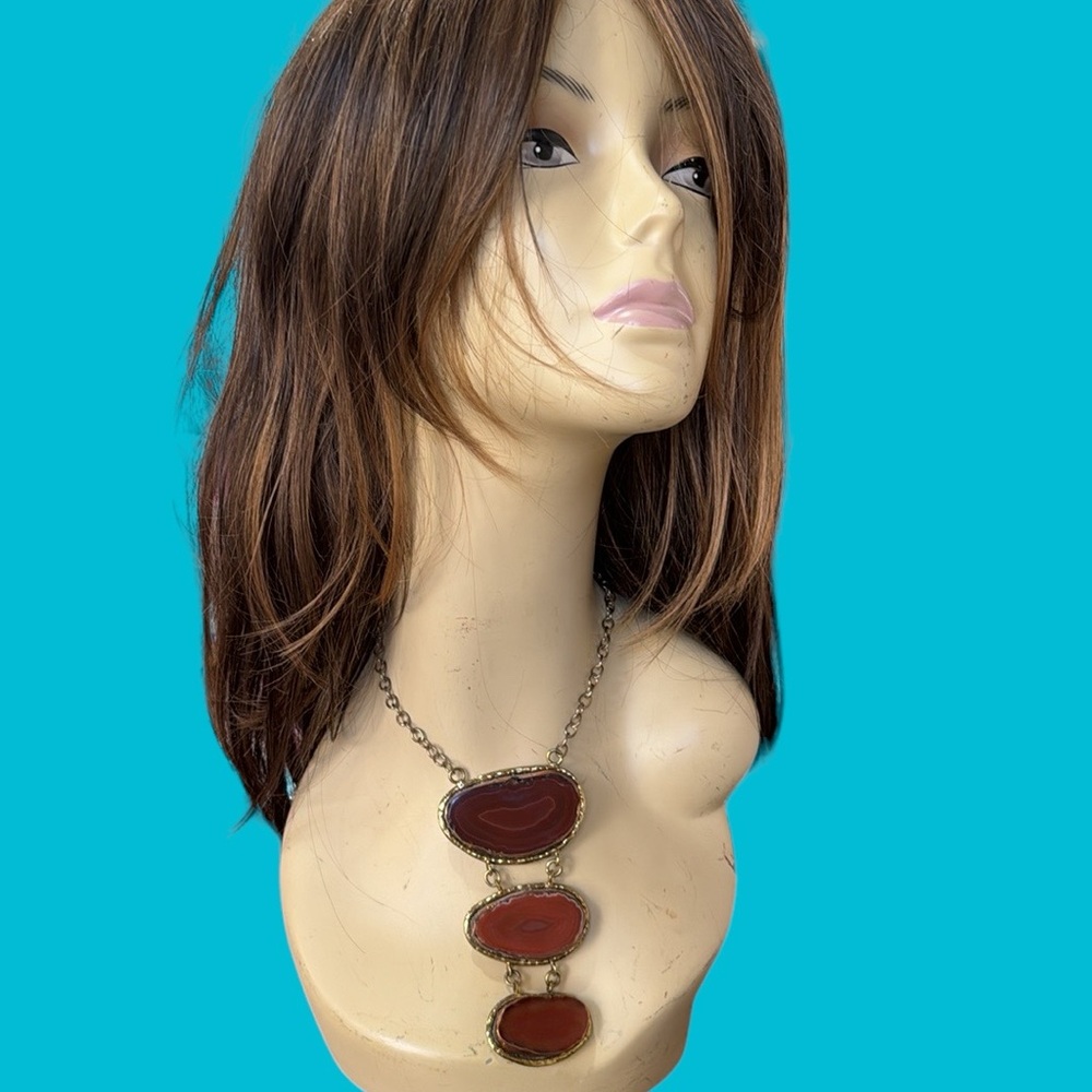GORGEOUS 3 STONE GRADUATED AGATEβ STONES PENDANT LONG NECKLACE